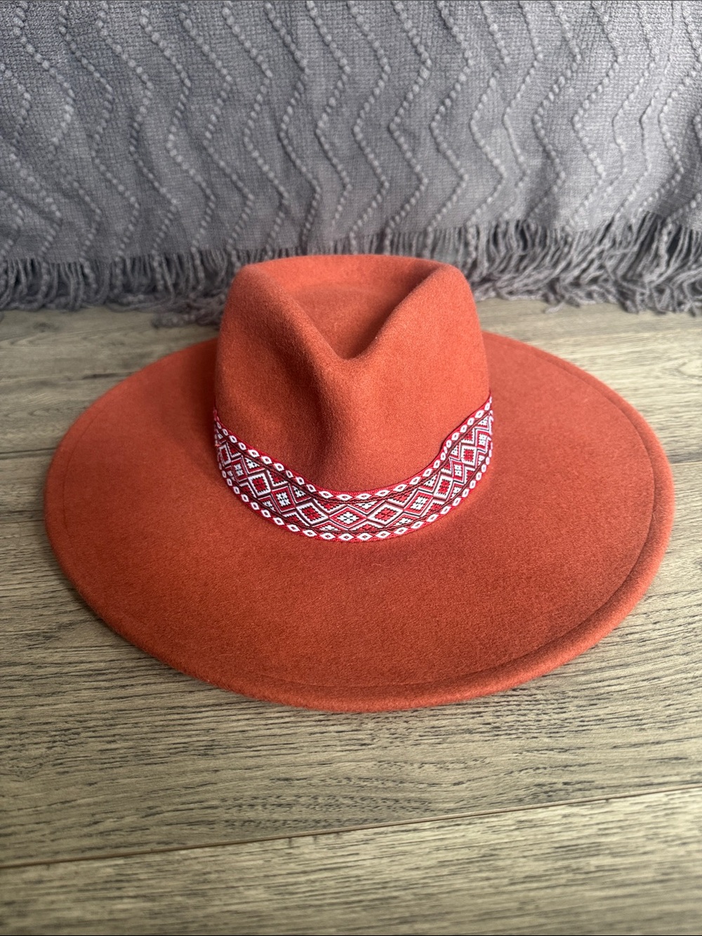 Universal Thread Rust Wide-Brim Fedora with Embroidered Band
